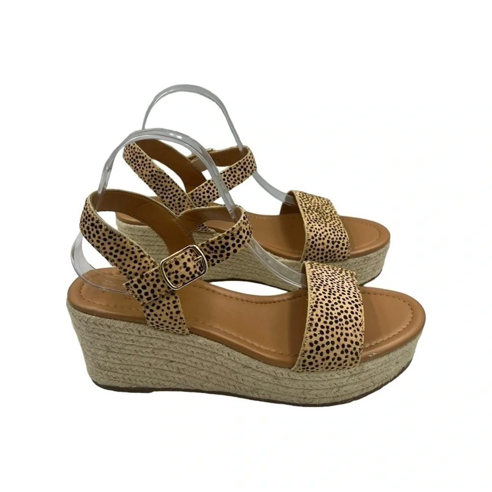 NWT J CREW Leopard Calf Hair Platform Espadrilles Black Tan Leopard 10